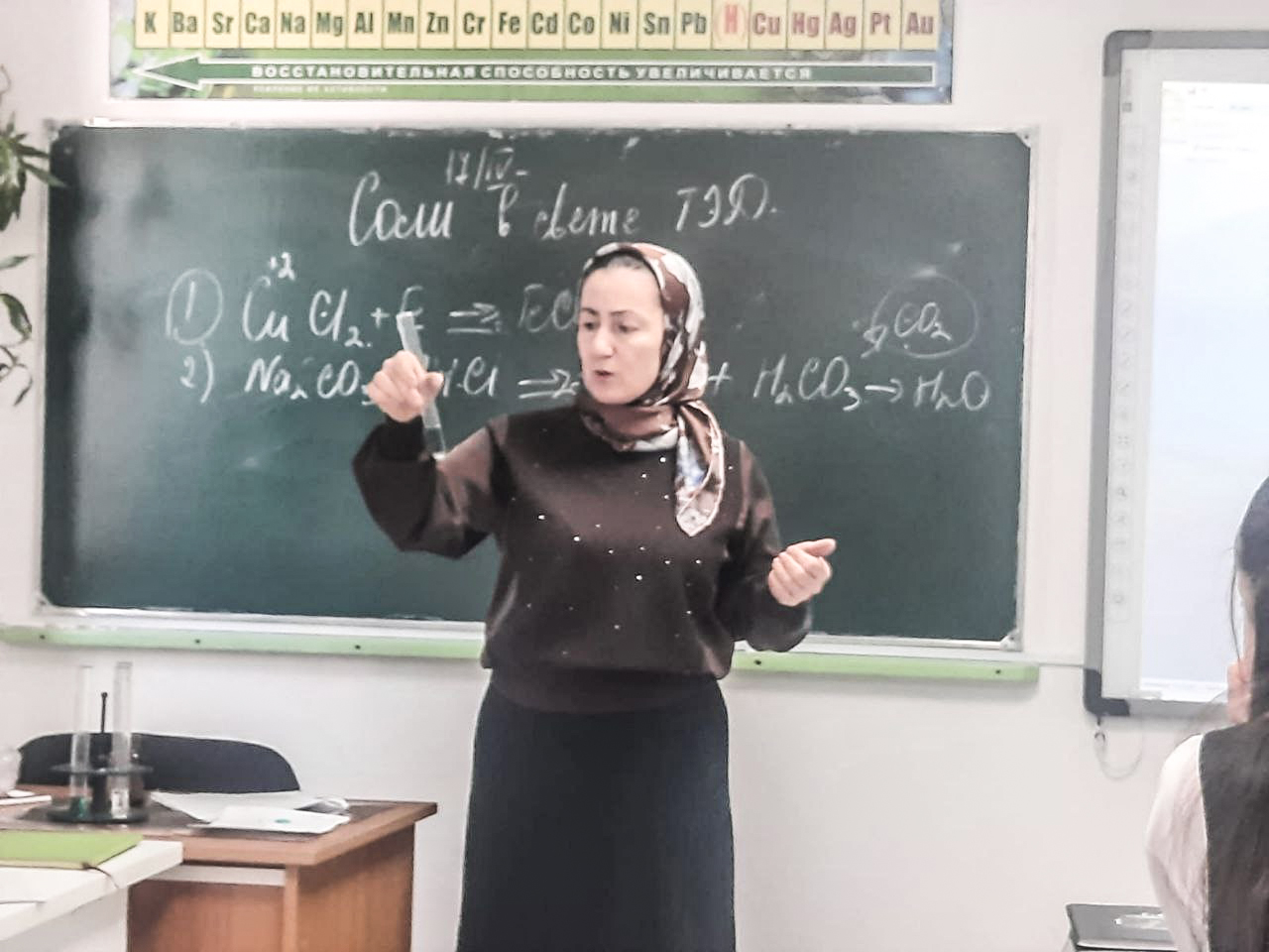 Открытый урок по химии в 8 классе по теме " Соли, их классификация и свойства" провела учитель Халилбегова Халимат Магомедхабибовна.